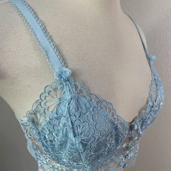 NEW For Love & Lemons Medium Longline Lace Bra Blue Daisy Bustier Underwire - Picture 12 of 13